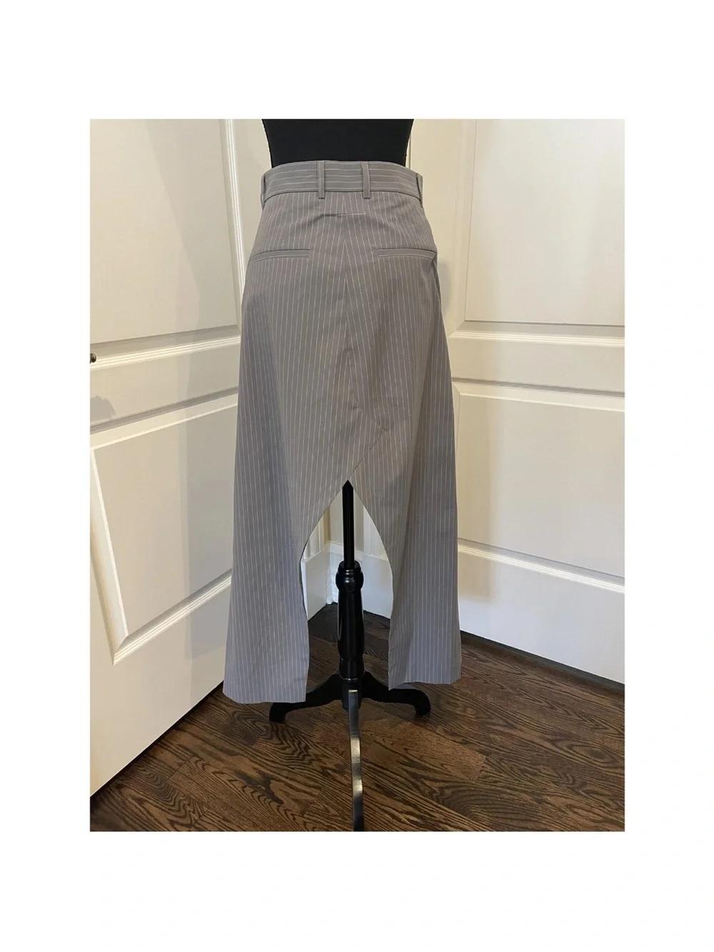 MM6 Maison Martin Margiela Gray Pinstripe Midi Skirt with Split Front